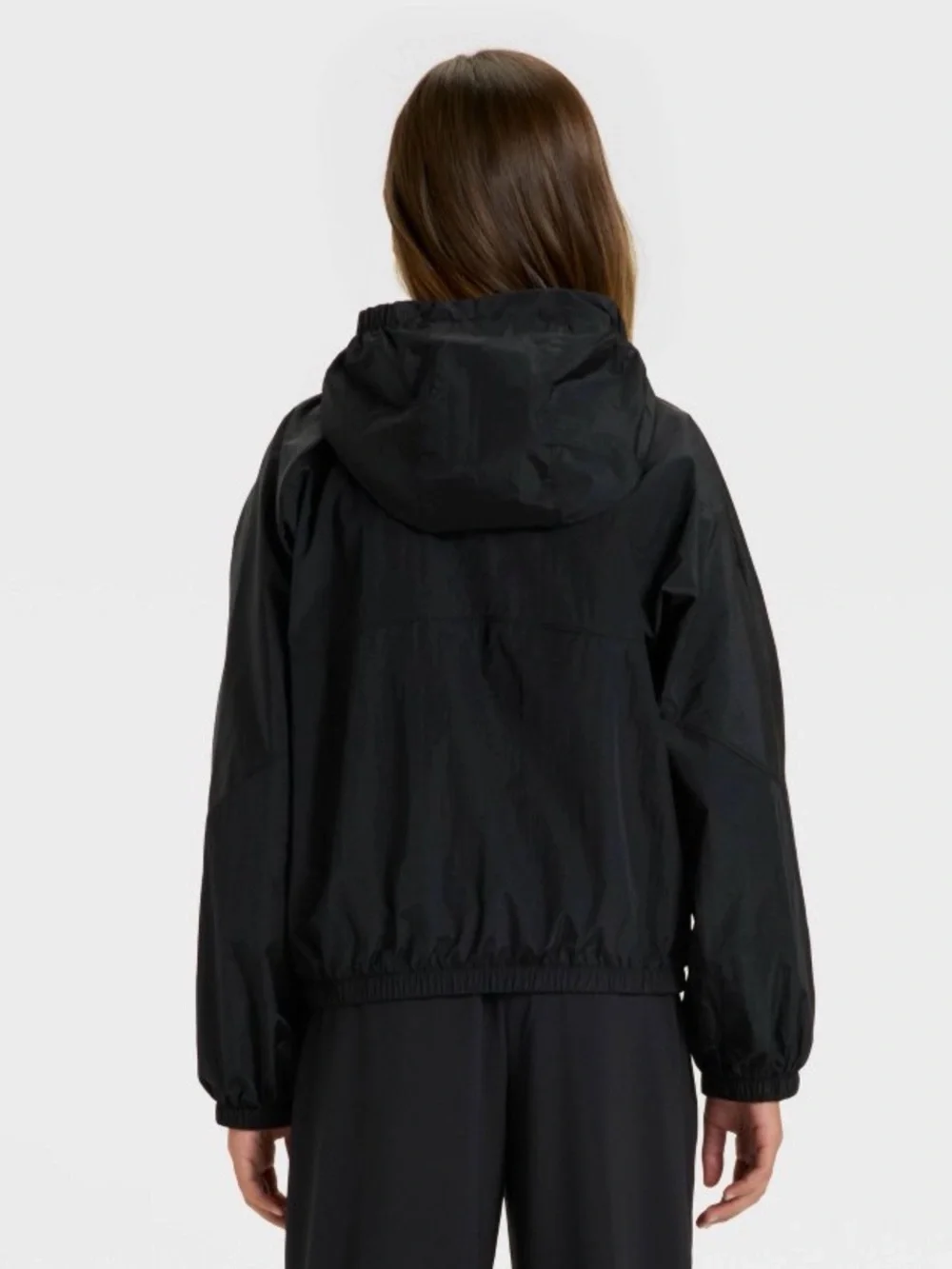 All In Motion Girls Medium Black Hooded Windbreaker Jacket NWT